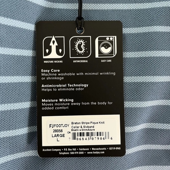 FootJoy FJ Shirt Mens Large Golf Polo Breton Stripe Short Sleeves Active Blue - Picture 8 of 13
